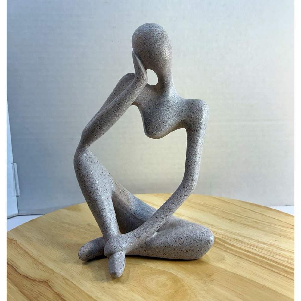 Modern Abstract Gray Resin Seated Thinking Figure Figurine Freestanding 8.5 Inch